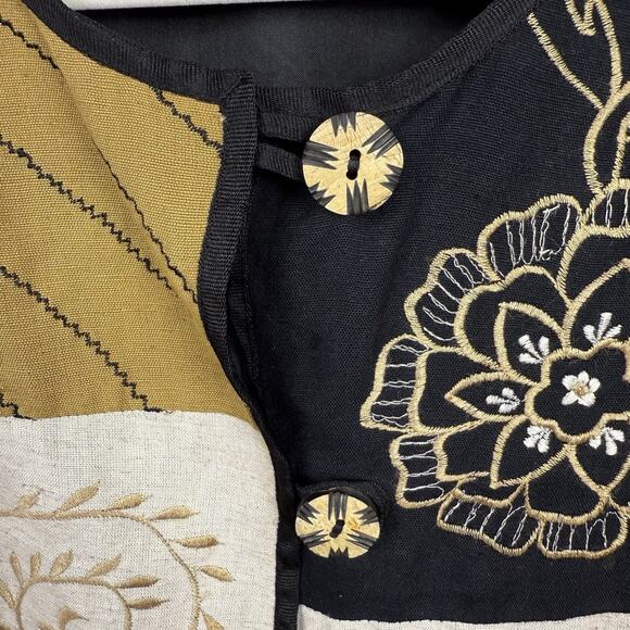 Vtg Allure Patchwork Blazer Jacket 1X Boho Peasant Embroidered Cotton Flax Blend - Picture 3 of 8